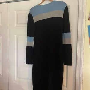 Black, Blue, and gray long sleeve dress.